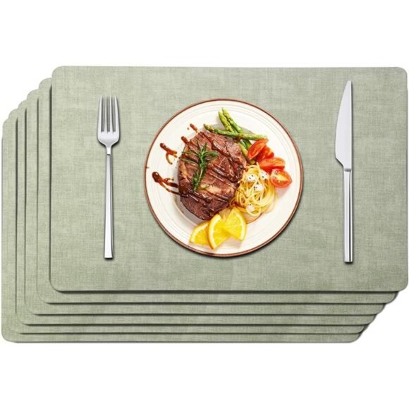 Faux Leather Placemats Set of 6 - Waterproof - Wipe Clean - Heat Resistant - Picture 1 of 7